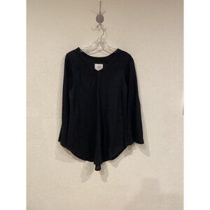 Crown Linen Designs Tunic Shirt Womens Medium Black Linen Handkerchief Hem